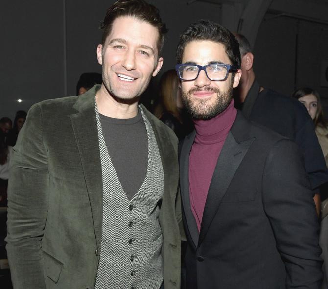 Actors Matthew Morrison (L) and Darren Criss attend the Todd Snyder fashion show during New York Fashion Week at Pier 59 on February 5, 2018 in New York City. Pic/Getty Images/AFP