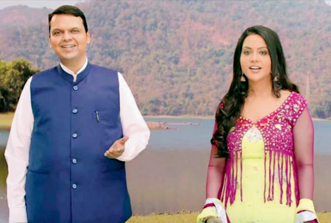 Chief Minister Devendra Fadnavis with wife Amruta in a still from the video