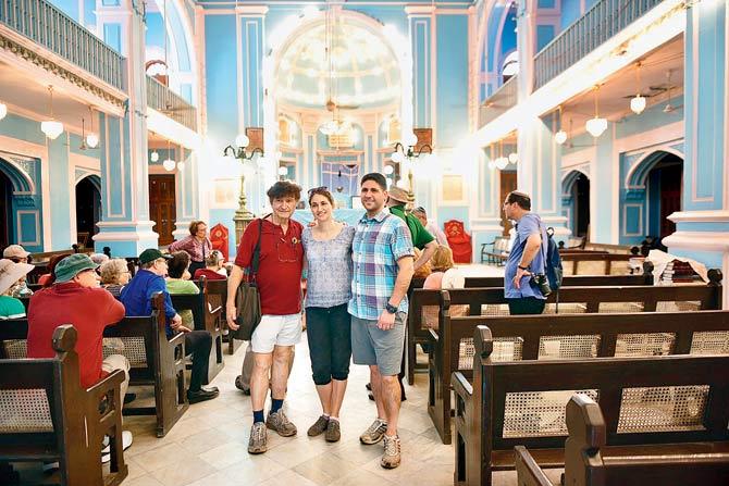 Dr Saul Shapir and his children at the Magen David Synagogue, an over 150-year-old landmark in Byculla. Pic/Bipin Kokate
