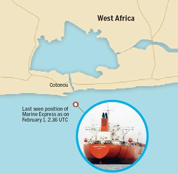 The ship was last traced to the Gulf of Guinea, off the coast of Benin on February 1. Imaging/Uday Mohite