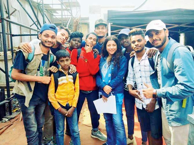 Zoya Akhtar with the crew on the film set