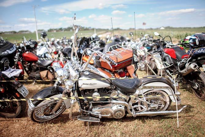 A Harley-Davidson is parked along with other motorcycles during the annual Festa Confederada, that took place at Santa Barbara d’Oeste, Brazil, on April 24, 2016. Pic/Getty Images