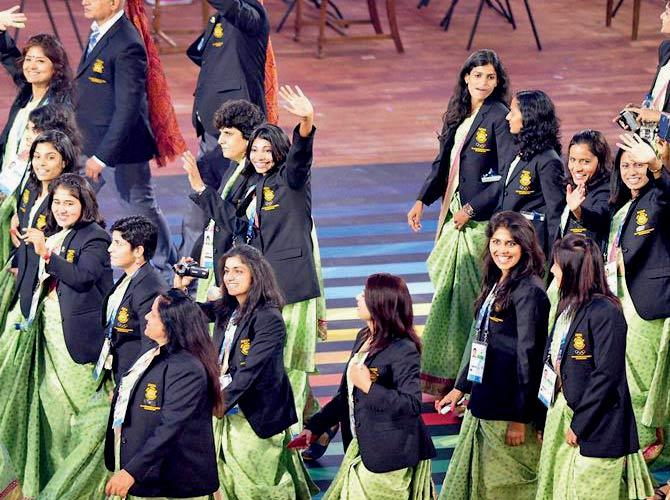 The Indian contingent at the 2014 CWG opening ceremony in Scotland. Pic/PTI