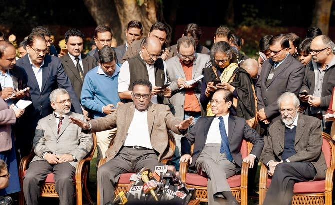 Supreme Court judge Jasti Chelameswar along with Justices Ranjan Gogoi, Madan Lokur and Kurian Joseph during their January 12 press conference in New Delhi