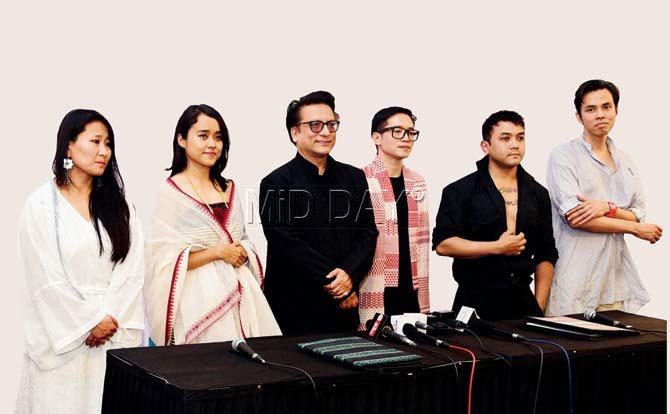 (From left) Designers Karma Sonam, Richana Khumanthem, Sonam Dubal, Jenjum Gadi, Daniel Syiem and Aratrik Dev Varman. Pics/shadab Khan