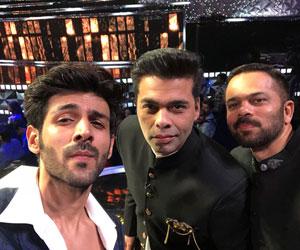 Kartik Aaryan's fanboy moment with Karan Johar and Rohit Shetty
