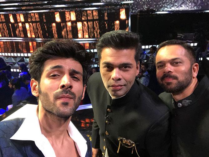 Kartik Aaryan s fanboy moment with Karan Johar and Rohit Shetty