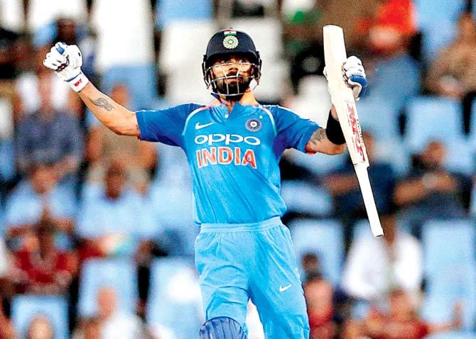 India skipper Virat Kohli celebrates his century against South Africa during the sixth ODI at Centurion yesterday. Pic/AFP