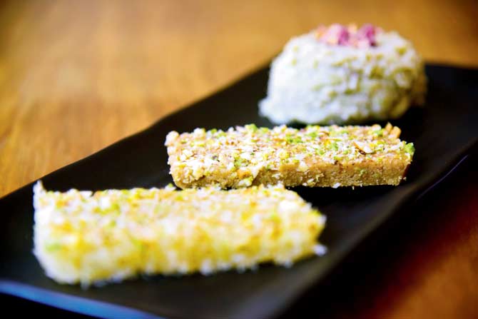 Kopra paak, gur papdi and dudhi halwa