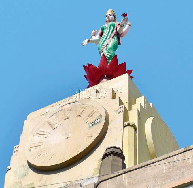 A sculpture of goddess Laxmi on a building on PM Road is a local element added by Indian architects