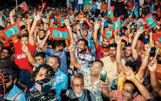 Maldivian opposition protesters demand the release of political prisoners during a protest on Friday. Pics/AFP