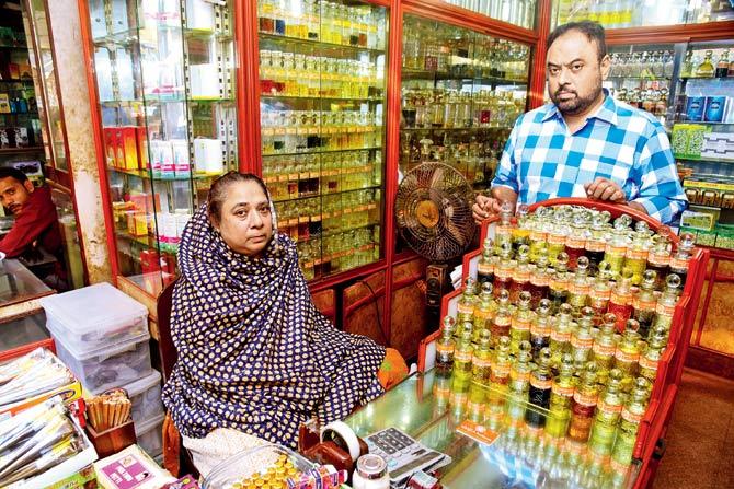 Nasreen Sayed and her brother Zafar Ahmed at Hamza Perfumers, the fragrance store they converted from their grandfather’s Unani dawakhana