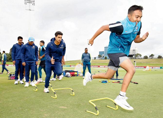 India U-19 captain Prithvi Shaw warms up in Tauranga recently. Pic/Getty Images