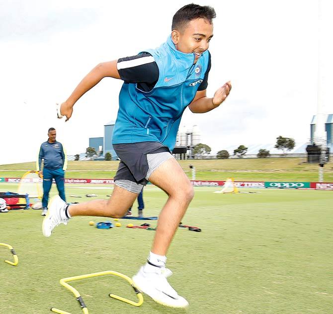 India U-19 captain Prithvi Shaw warms up during the U-19 World Cup at Bay Oval in Tauranga, New Zealand last month. Pic/Getty Images