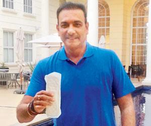 Ravi Shastri joins the Padman challenge by posing with a sanitary pad