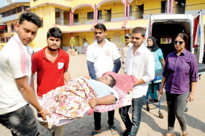 Shahbaz Ansari appeared for his exam on a stretcher laid out at the exam centre. Pic/Rane Ashish