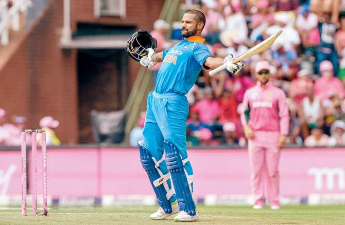 Shikhar Dhawan is ecstatic after scoring his 100 against South Africa at the Wanderers in Johannesburg on Saturday. PIC/GETTY IMAGES