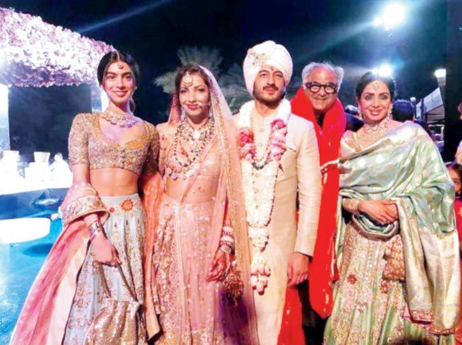 Sridevi with husband Boney and daughter Khushi Kapoor at Mohit Marwah-Antara Motiwala