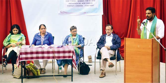 Vivek Tamichikar (extreme right) takes the dais as other panellists listen in. Pic/Sameer Markande