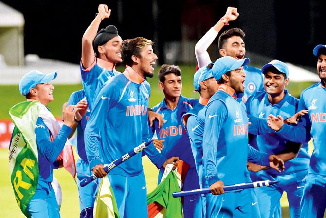 India players after winning the  U-19 World Cup on Saturday