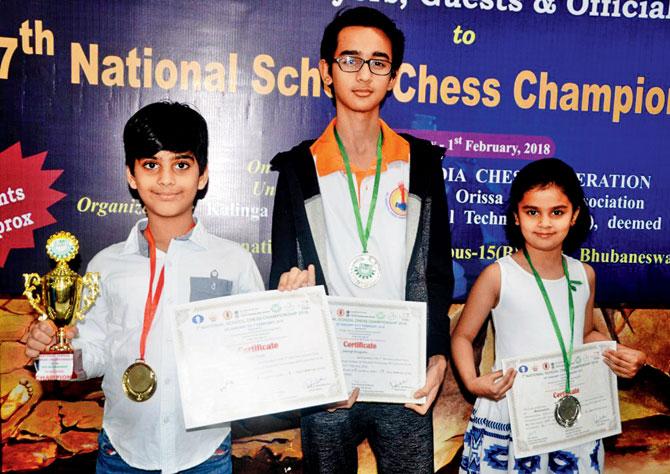 Chess champs Kush Bhagat, Anugraha Jaisingh and Suhaani Lohia