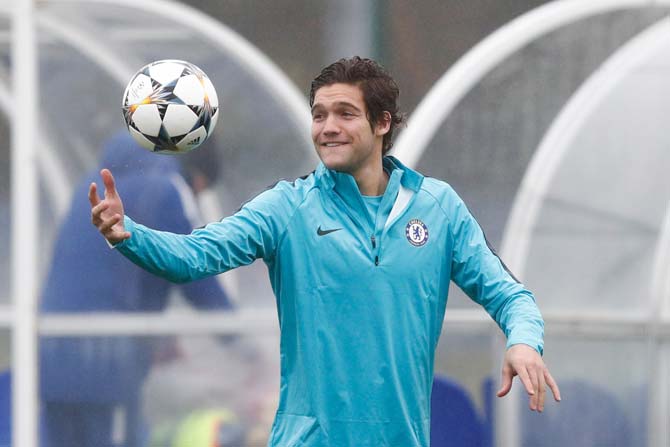 Chelsea defender Marcos Alonso attends training session at Chelsea