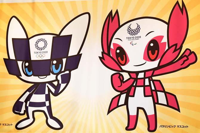 Official mascots for the 2020 Olympics (L) and Paralympics Games