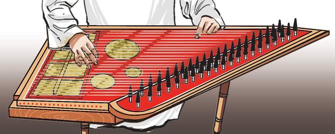 A qanun is similar to a type of Indian harp called swarmandal. Illustration/Ravi Jadhav