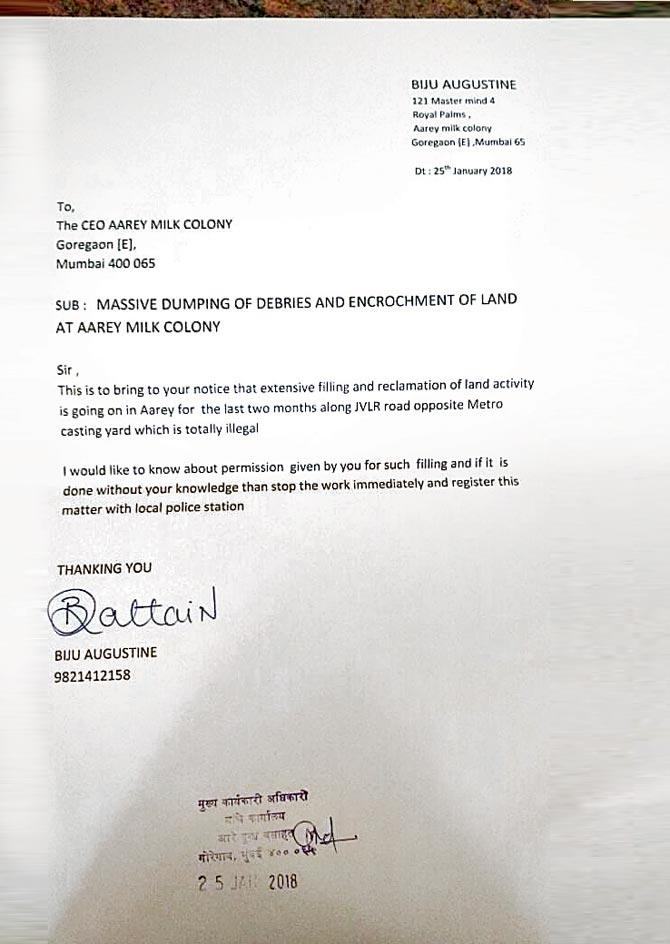 ACG member Biju Augustines letter to the Aarey CEO