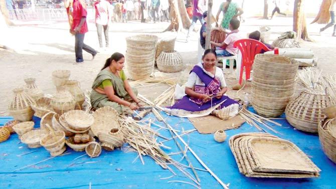 Local women weaving baskets
