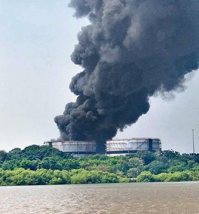 The tank, which has a capacity of 32,000 metric tonnes, was filled to the brim with high-speed diesel oil when it was struck by lightning, catching fire, in October