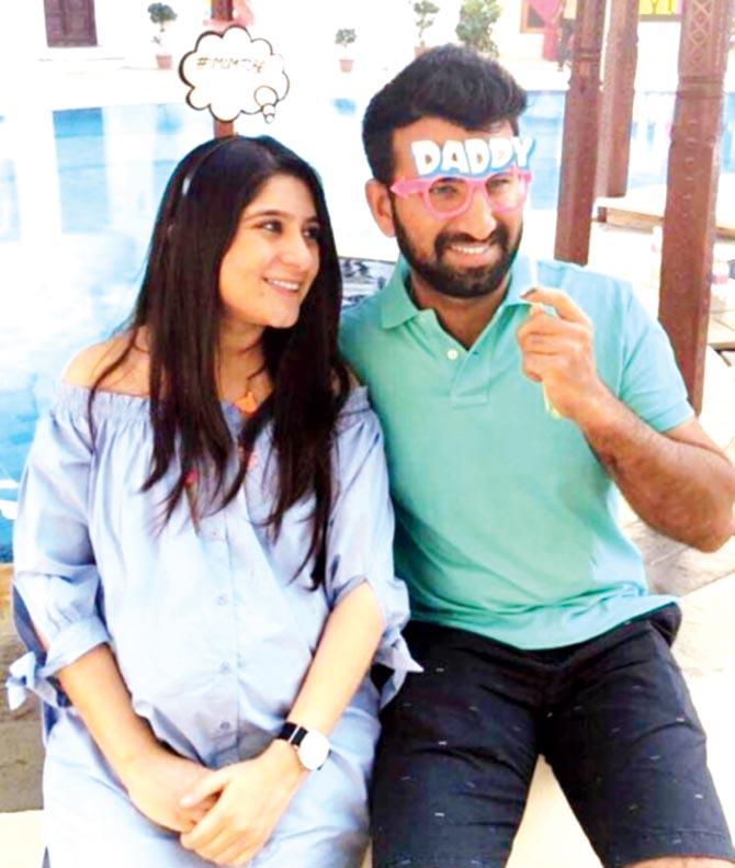 Cheteshwar Pujara with wife Puja