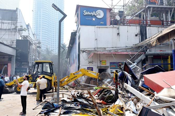 An illegal structure at SMAAASH demolished by the BMC. File pic