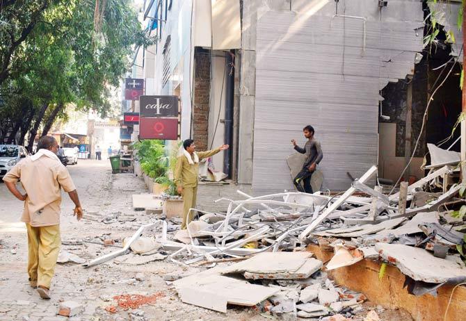 BMC continued its demolition drive for the third day running, on Monday. Pic/Ashish Raje