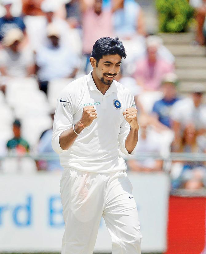 Indias Jasprit Bumrah celebrates a South African wicket during Day Four of the Cape Town Test at last week. Pic/Getty Images 