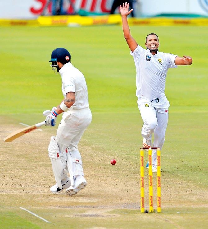 Vernon Philander traps Virat Kohli leg before. Pic/Getty Images