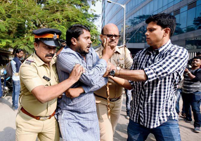 Students had come from all over the country for the event and were detained when they protested the cancellation. Pic/Shadab Khan