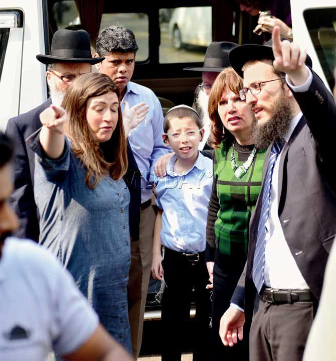 Moshe Holtzberg arrives at Chabad House on Tuesday afternoon