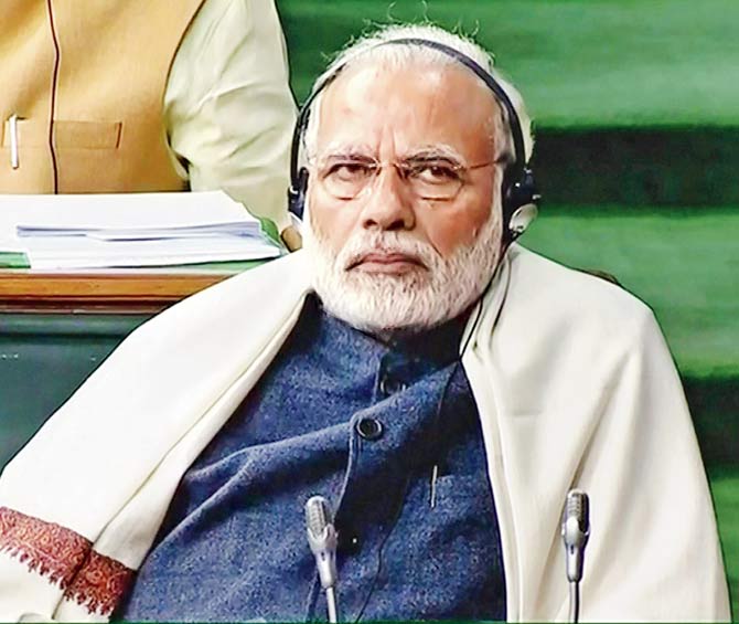 PM Narendra Modi on the last day of Parliament’s winter session in New Delhi on Friday. No doubt, after Holi, the war will begin for the 2019 election. Pic/PTI