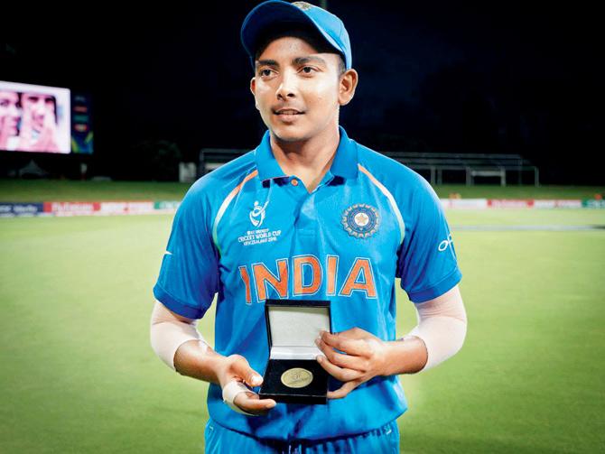 India under-19 skipper Prithvi Shaw poses with his man-of-the-match award in Mount Maunganui yesterday. PICS/ICC