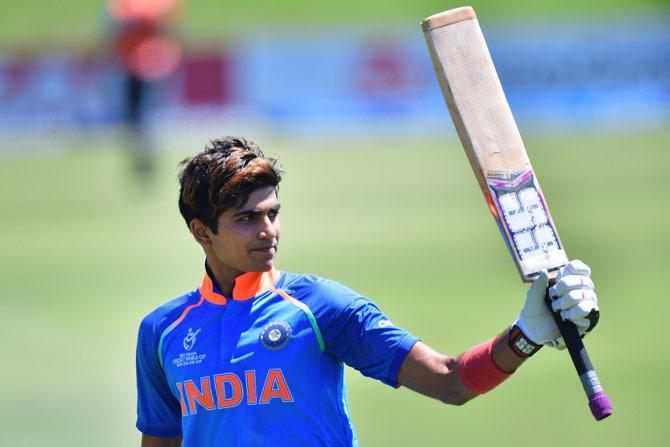 Indias Shubman Gill celebrates 100 runs during the U19 semi-final cricket World Cup match between India and Pakistan at Hagley Oval in Christchurch on January 30, 2018. Pic/ AFP