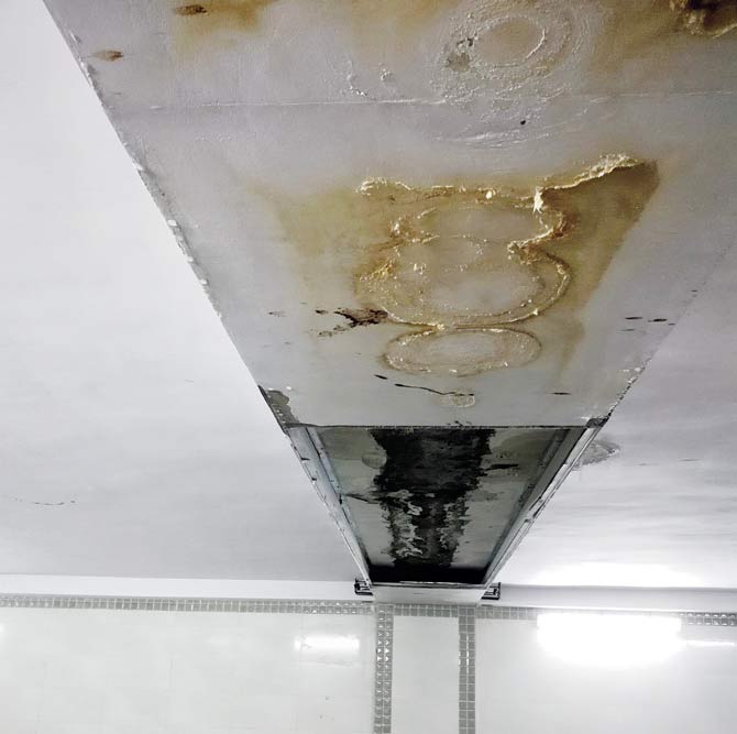 The badly damaged, leaking portions of the Kurla subway roof