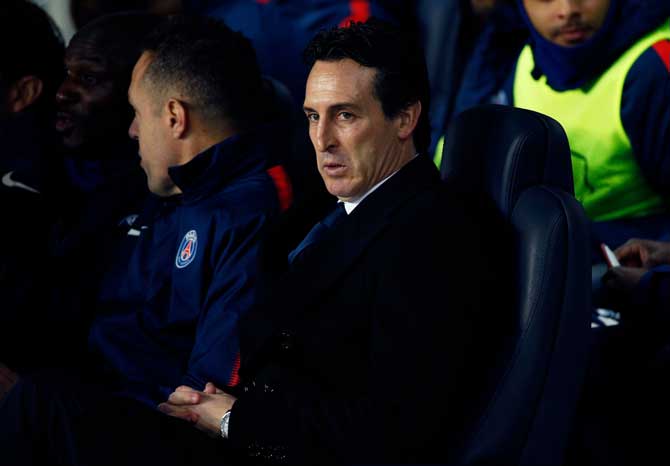 Paris Saint-Germains Spanish head coach Unai Emery looks on during the French Cup round of 16 football match between Paris Saint-Germain (PSG) and Guingamp (EAG) at the Parc des Princes stadium in Paris on January 24, 2018. Pic/ AFP