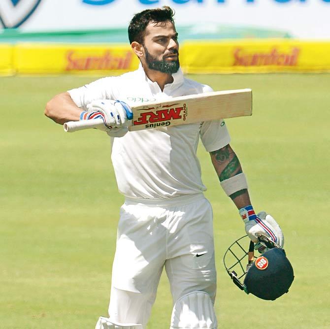 India skipper Virat Kohli celebrates his ton during the second Test against South Africa at SuperSport Park, Centurion, on January 15 in Pretoria. Pic/Getty Images