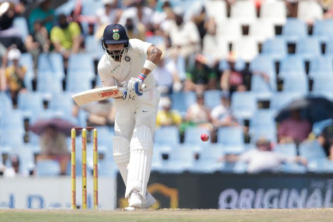 Indias captain Virat Kohli plays a shot during the second day of the second Test cricket match between South Africa and India at Supersport cricket ground on January 14, 2018 in Centurion, South Africa. Pic/ AFP