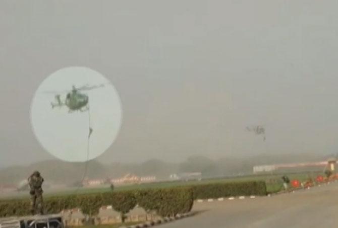 Three Indian Army jawans fall from helicopter during practice drill in New Delhi 