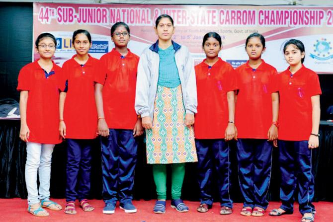 The Tamil Nadu girls sub-junior carrom champion outfit 