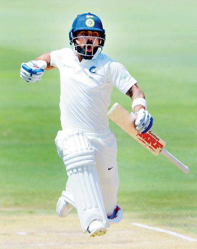 Virat Kohli celebrates his century on Day three of the second Test against South Africa at the SuperSport Park in Centurion yesterday. Pic/Getty Images