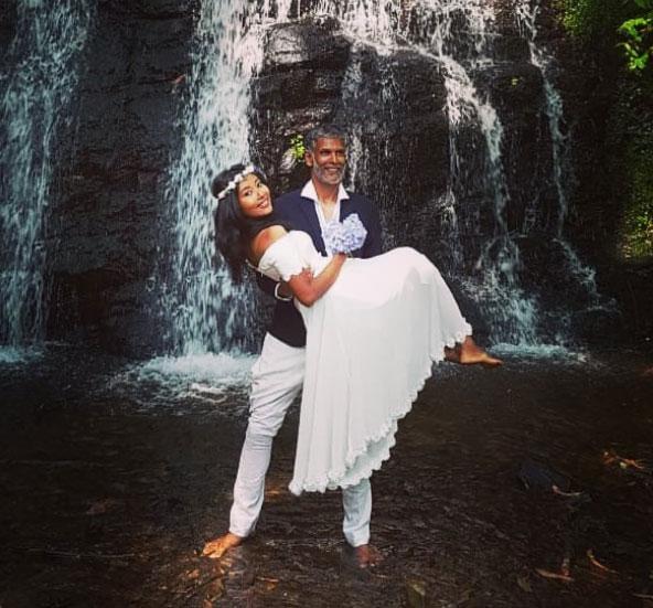 Milind Soman and Ankita Konwar exchanged wedding vows again in Santiago de Compostela, Spain, where they went holidaying. It was held on July 11, 2018, in the woods with a waterfall in the backdrop. The couple turned up for the ceremony barefoot. Milind is known for running sans shoes.
