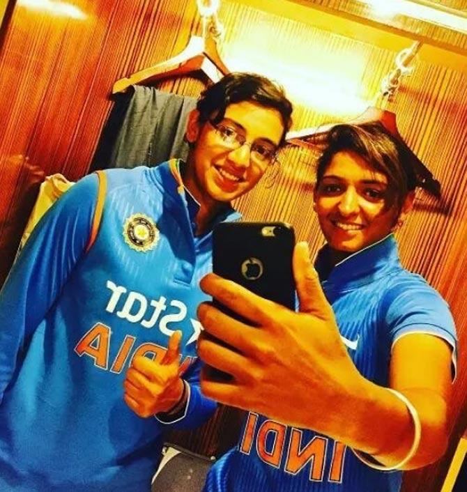 Smriti Mandhana and Harmanpreet Kaur click a selfie during a weekend. Smriti Mandhana and Harmanpreet Kaur were the first two Indian women cricketers to be selected for the Women's Big Bash League in 2016